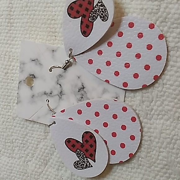 Valentine Faux Leather Double Stacked earrings 1.5 x 3 inch - Picture 2 of 3